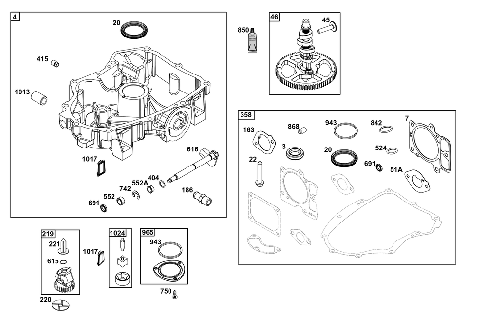 Crankcase Cover/Sump Group Diagram and Parts List for 40U777-0010-G1 400000 - 699999 Briggs and Stratton Engine